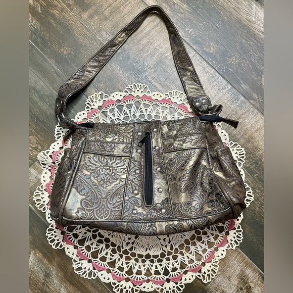 Vintage Genuine Leather Tooled Shoulder Bag Boho Western Made in Mexico - Picture 1 of 5